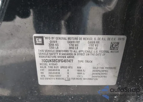 2015 Chevrolet Silverado 1500 2Lz from USA, damaged, VIN 3GCUKSEC3FG497477